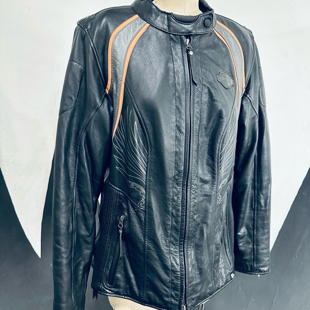 Harley Davidson Riding Gear 90s Women's Black/Orange  Leather Jacket